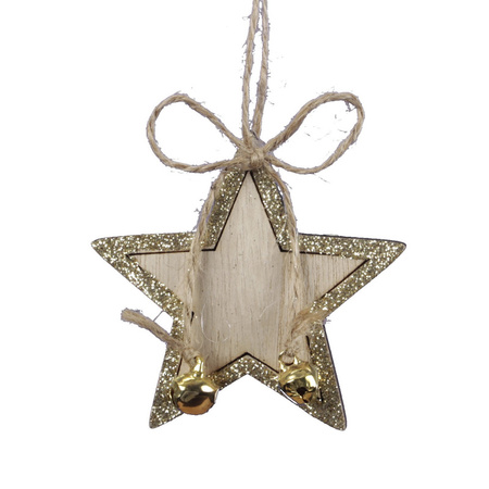8x Wooden snowflake Christmas hangers gold 6 cm