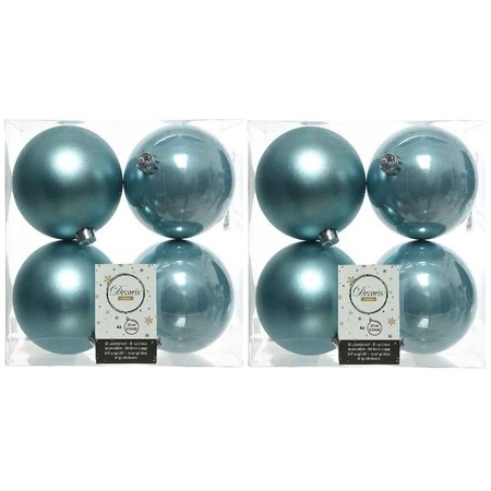 8x IJsblauwe kerstballen 10 cm kunststof mat/glans