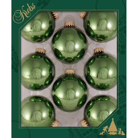 8x Jungle groene glazen kerstballen glans 7 cm kerstboomversiering