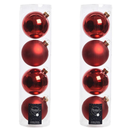 8x Christmas red glass Christmas baubles 10 cm shiny and matte