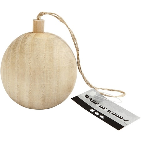 8x Kerstboom decoratie ballen van licht hout 6,4 cm 