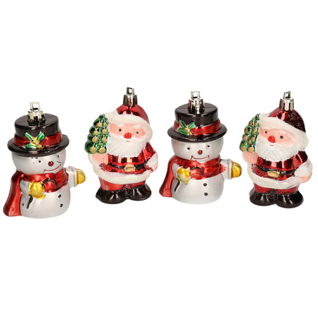 8x Kersthangers figuurtjes sneeuwpop en kerstman kunststof 7,5 cm