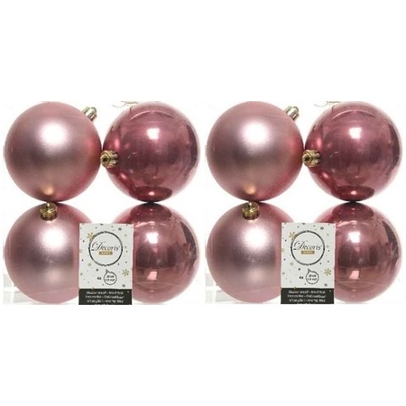 8x Old/dusty pink Christmas baubles 10 cm plastic matte/shiny