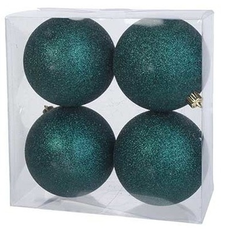 8x Petrol blauwe glitter kerstballen 10 cm kunststof