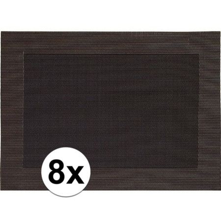 8x Placemats dark brown woven with rim 45 cm