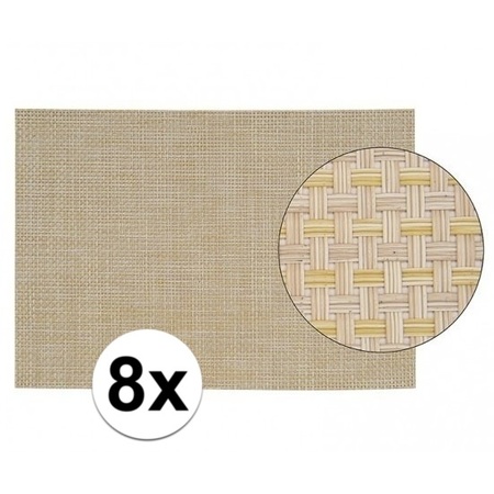 8x Placemats met geweven print beige 45 x 30 cm