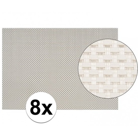 8x Placemats with woven white prints 45 cm