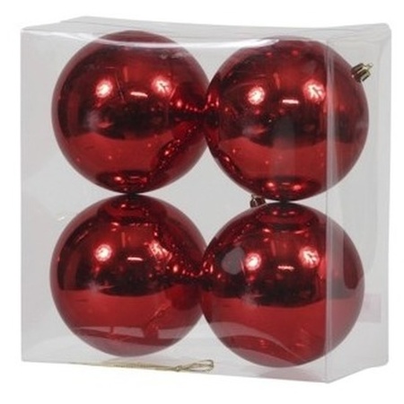 8x Red Christmas baubles shiny 12 cm plastic 
