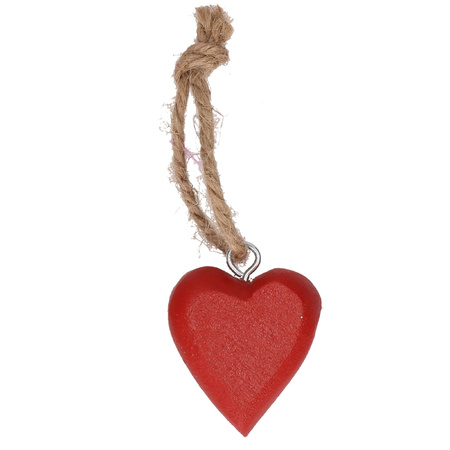 8x Rood hartje aan touwtje 5 cm