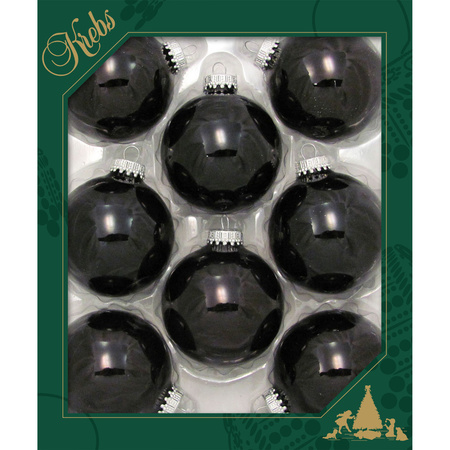 8x pcs glass christmas baubles shiny ebony black   7 cm