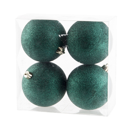 8x pcs plastic glitter christmas baubles dark green 10 cm