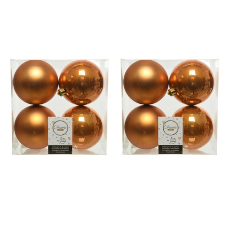 8x stuks kunststof kerstballen cognac bruin (amber) 10 cm glans/mat