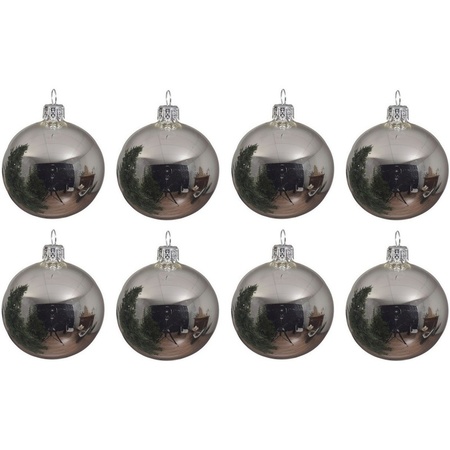 8x Zilveren glazen kerstballen 10 cm glans
