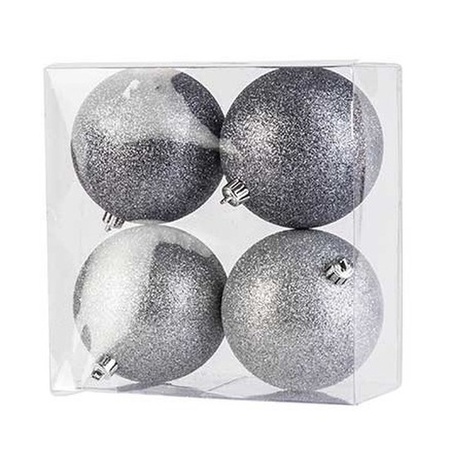8x Silver glitter Christmas baubles 10 cm plastic