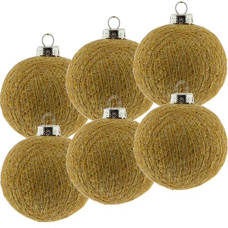 9x Gouden Cotton Balls kerstballen 6,5 cm kerstboomversiering
