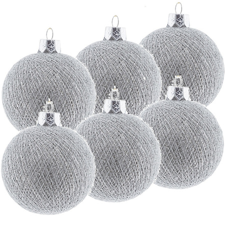 9x Silver Cotton Balls christmasballs 6,5 cm christmastree decoration