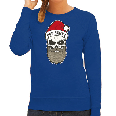 Bad Santa foute Kerstsweater / outfit blauw voor dames