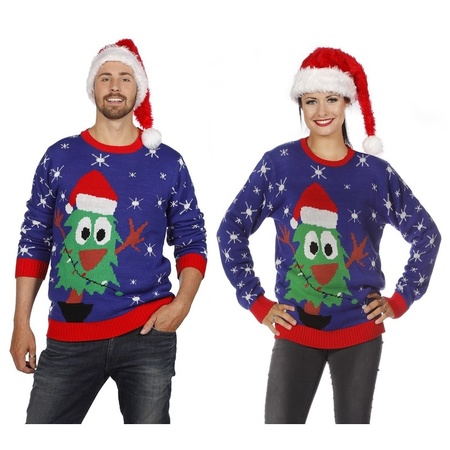 Blue Christmas jumper with tree for adults