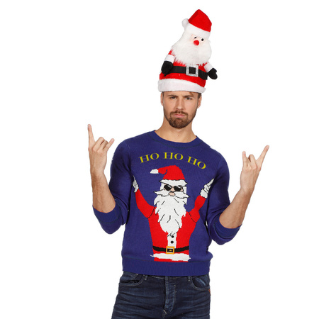 Blue Christmas jumper with rocking Santa for adults