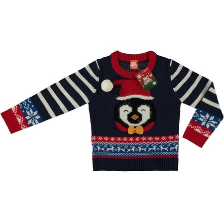Blue Christmas jumper pinguin for kids