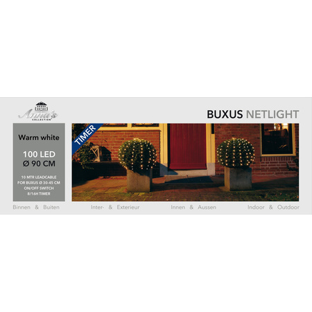 Buxus net lights with timer warm white LED 90 cm