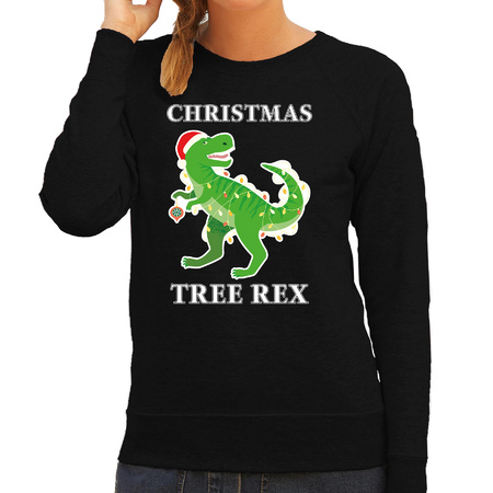 Christmas tree rex Christmas sweater black for women