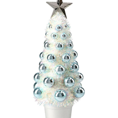 Complete mini kunst kerstboompje/kunstboompje blauw met kerstballen 29 cm