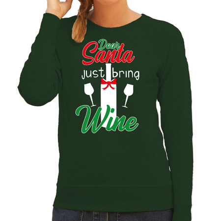 Dear Santa just bring wine Christmas sweater green for women