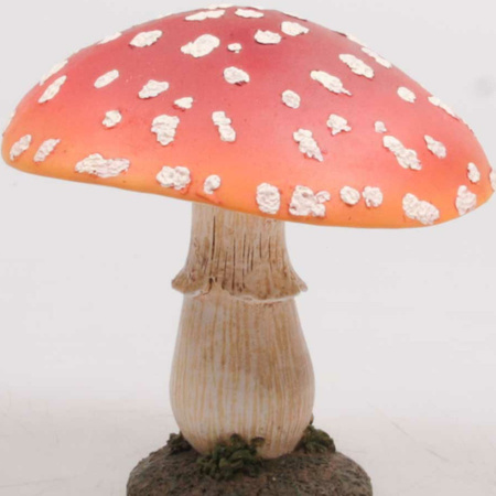 Decoratie huis/tuin beeldje paddenstoel - vliegenzwam - rood/wit - 17 x 21 cm