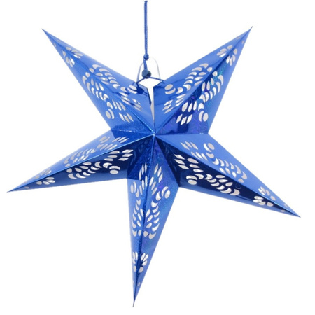 Decoratie kerstster lampion blauw 60 cm