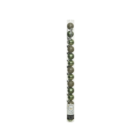 Decoris 28x stuks kleine kunststof kerstballen mos groen 3 cm