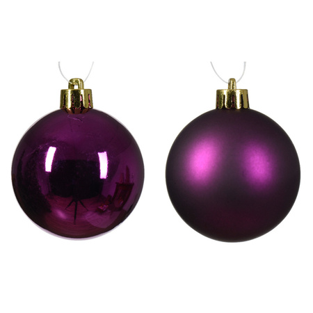 Decoris kerstballen - 12x - kunststof - paars - 6 cm