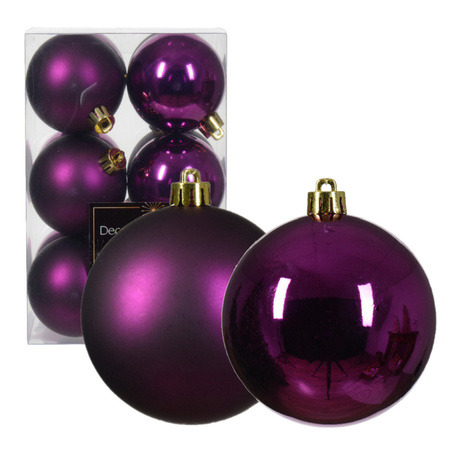 Decoris kerstballen - 12x - kunststof - paars - 6 cm