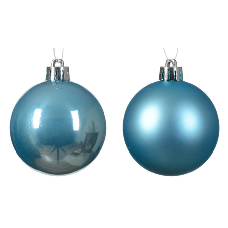 Decoris kerstballen - 24x - kunststof - ijsblauw - 6 cm