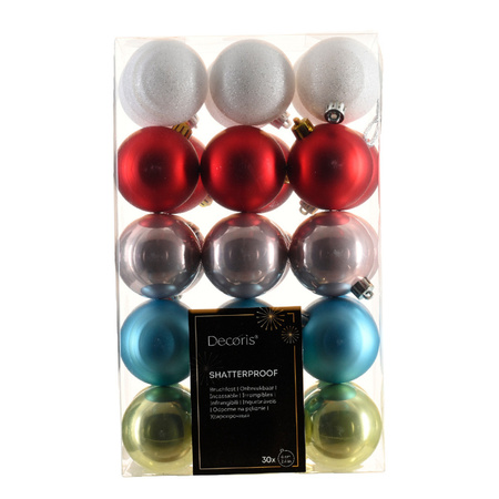 Decoris kerstballen - 30x - kunststof - gekleurd - 6 cm