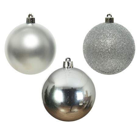 Decoris Kerstballen - 34x st - zilver - kunststof - kerstversiering