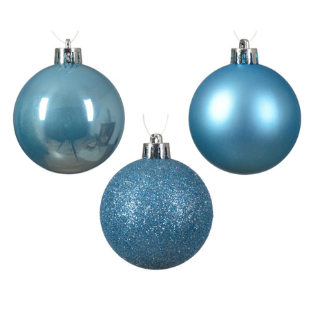 Decoris kerstballen - 37x - kunststof - ijs blauw - 6 cm