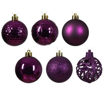 Plastic christmas baubles - 37x pcs - 6 cm - purple