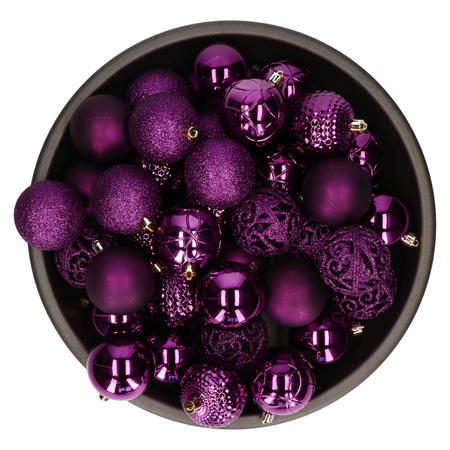 Decoris kerstballen - 37x - kunststof - paars - 6 cm