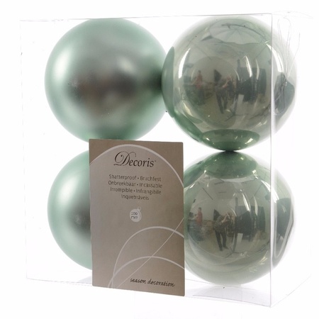 Decoris Kerstballen - 4 st - mintgroen - kunststof mat/glans - 10cm