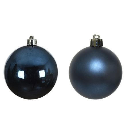 6x Dark blue Christmas baubles 8 cm plastic matte/shiny