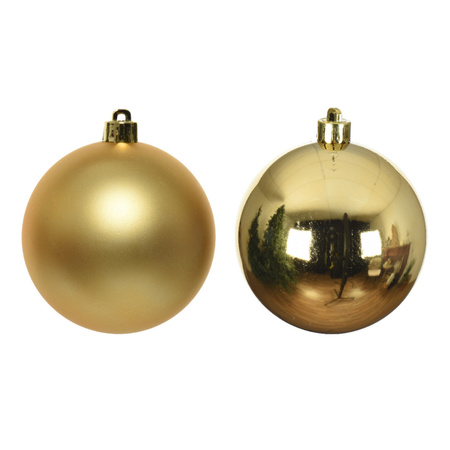 6x Gold Christmas baubles 8 cm plastic matte/shiny