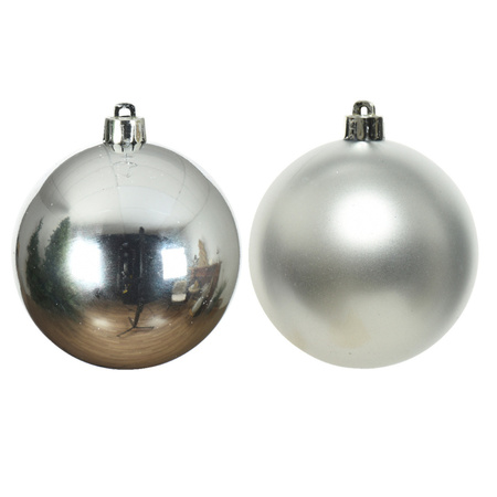 6x Silver Christmas baubles 8 cm plastic matte/shiny