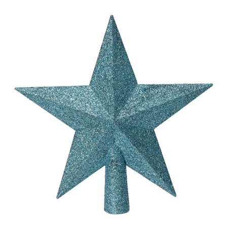 Decoris kerstboom piek - ster - ijs blauw glitters - kunststof - 19 cm