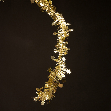Decoris Kerstslinger-guirlande - met sterren - goud - glanzende lametta - 700 cm