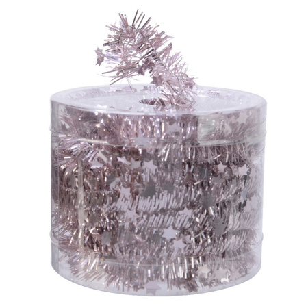 Decoris kerstslinger-guirlande - met sterren - lichtroze - lametta - 700 cm
