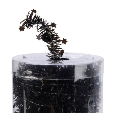 Decoris kerstslinger - met sterren - zwart - lametta - 700 cm