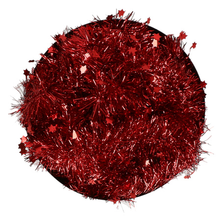 Decoris kerstslinger - sterren - rood - 270 x 10 cm - folie/tinsel - lametta 