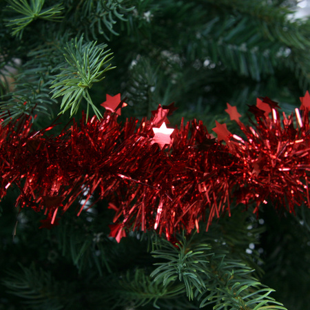 Decoris kerstslinger - sterren - rood - 270 x 10 cm - folie/tinsel - lametta 