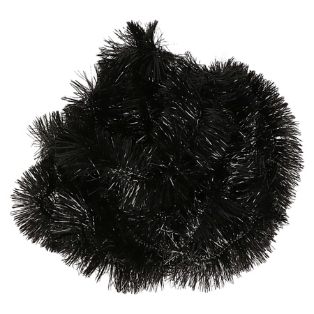 Decoris kerstslinger - zwart - 270 x 7 cm - folie/tinsel - lametta kerstboomversiering